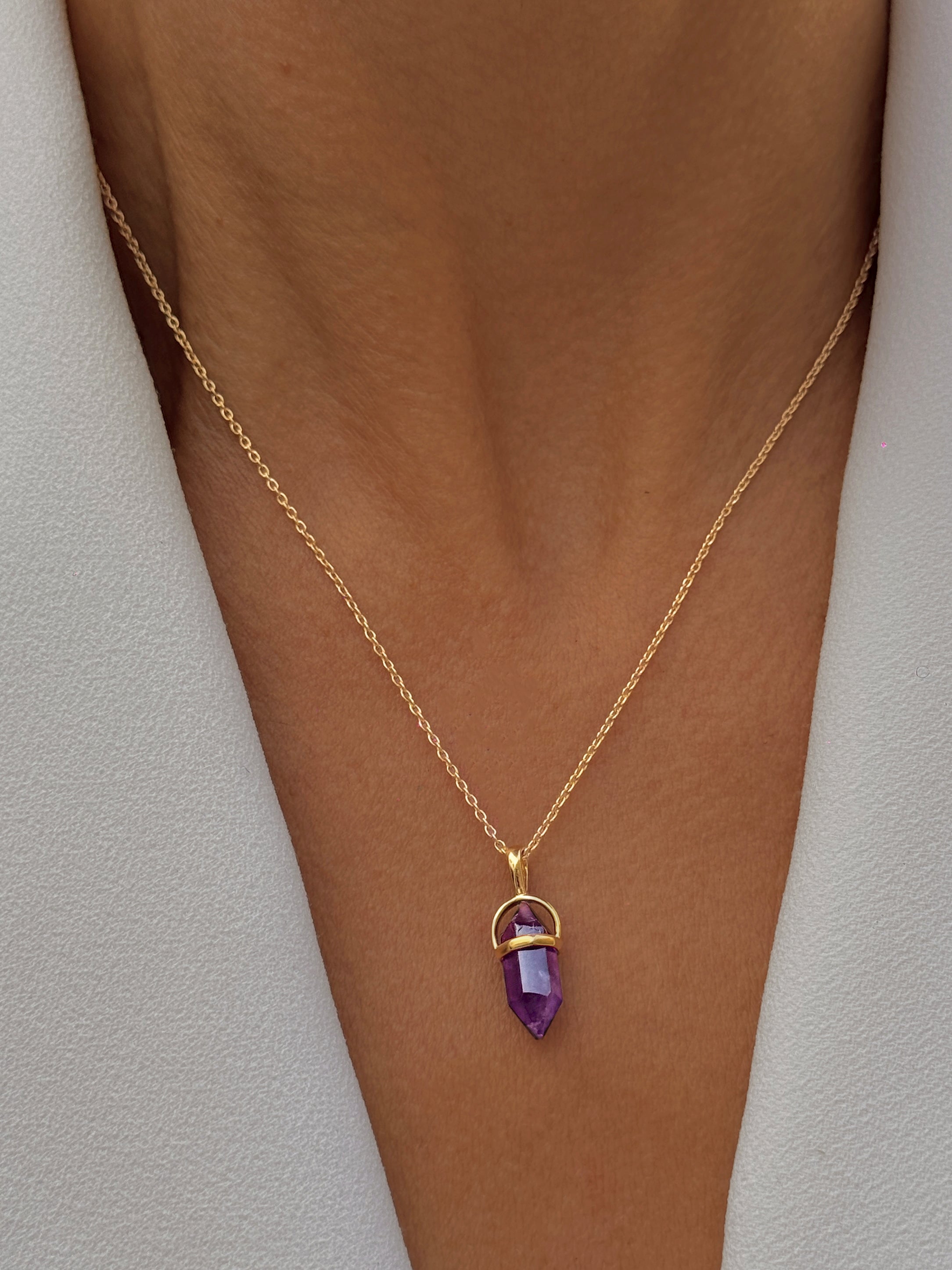 Collier en Argent 925 doré Or jaune 18k assemblé d'Améthyste Africaine