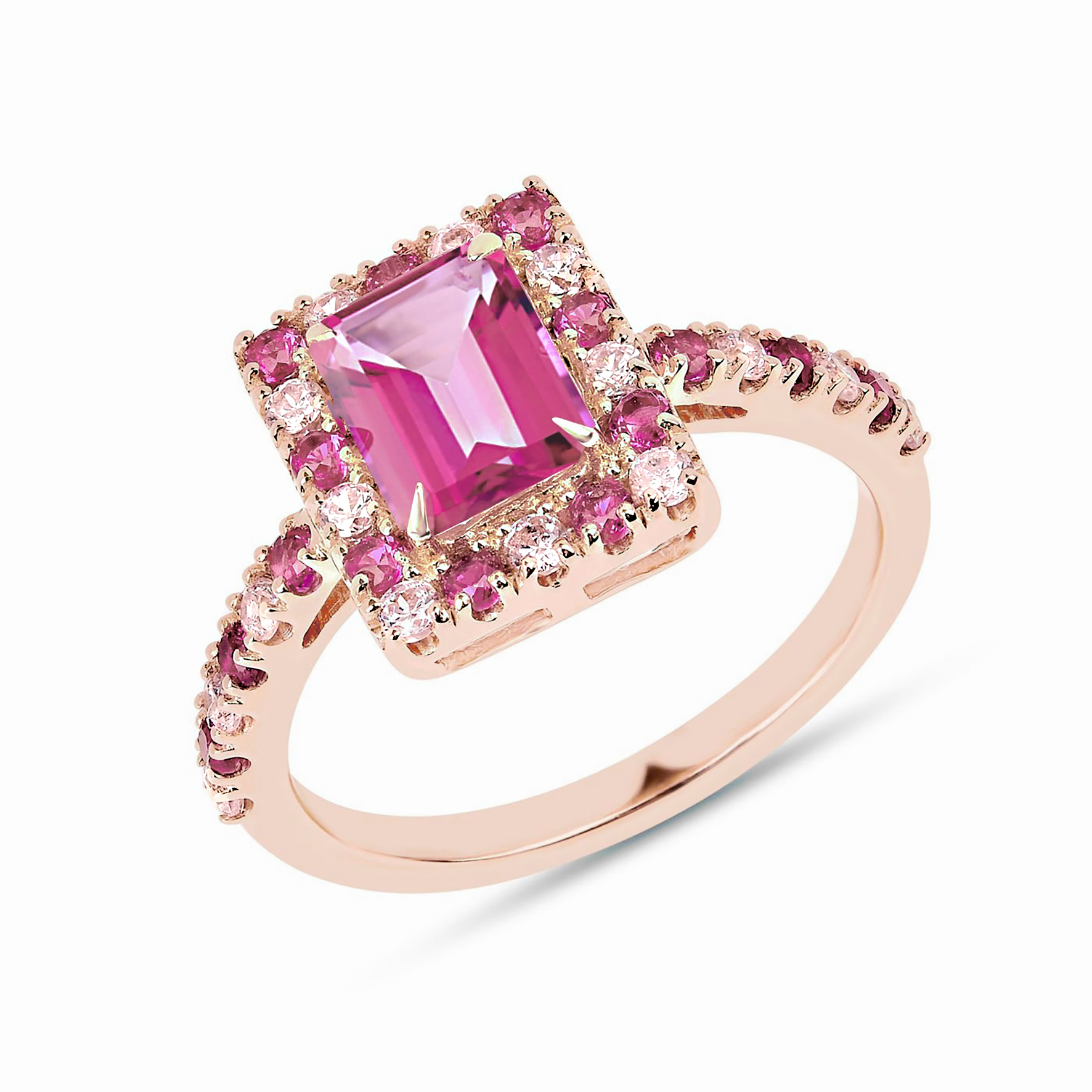 Bague en Argent 925 doré Or rose 18k assemblée de Topaze rose d'Oxyde de zirconium