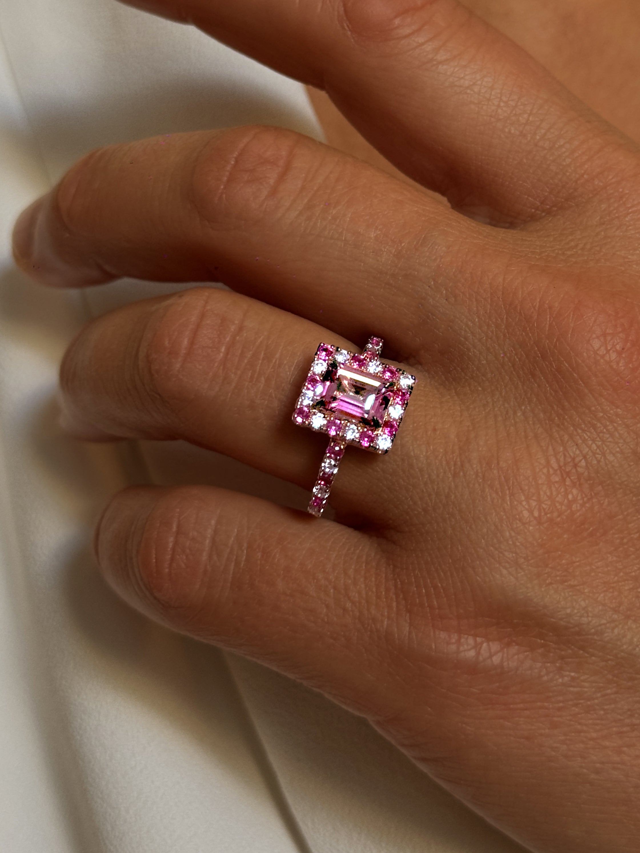 Bague en Argent 925 doré Or rose 18k assemblée de Topaze rose d'Oxyde de zirconium