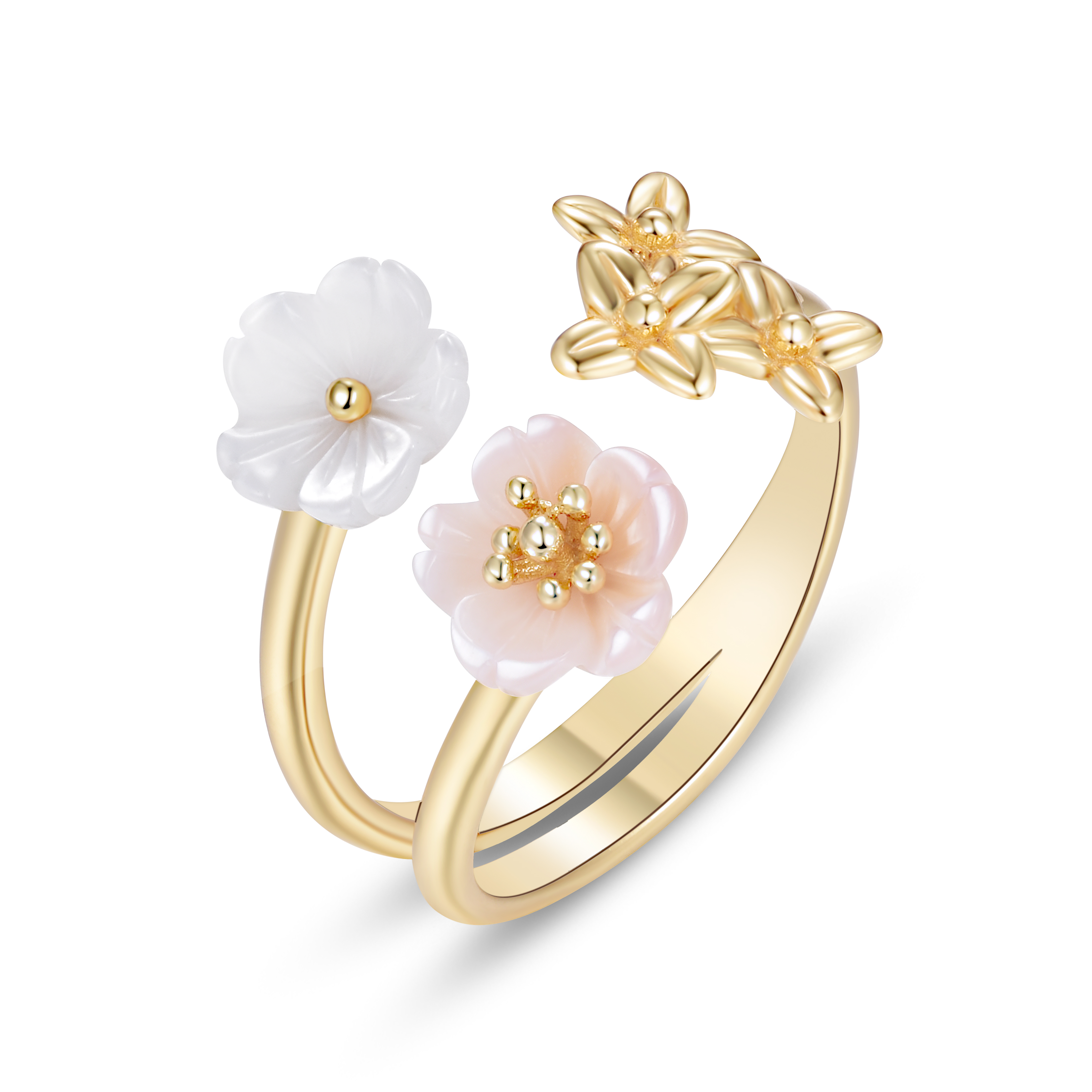 Bague en Argent 925 doré Or jaune 18k assemblée de nacre