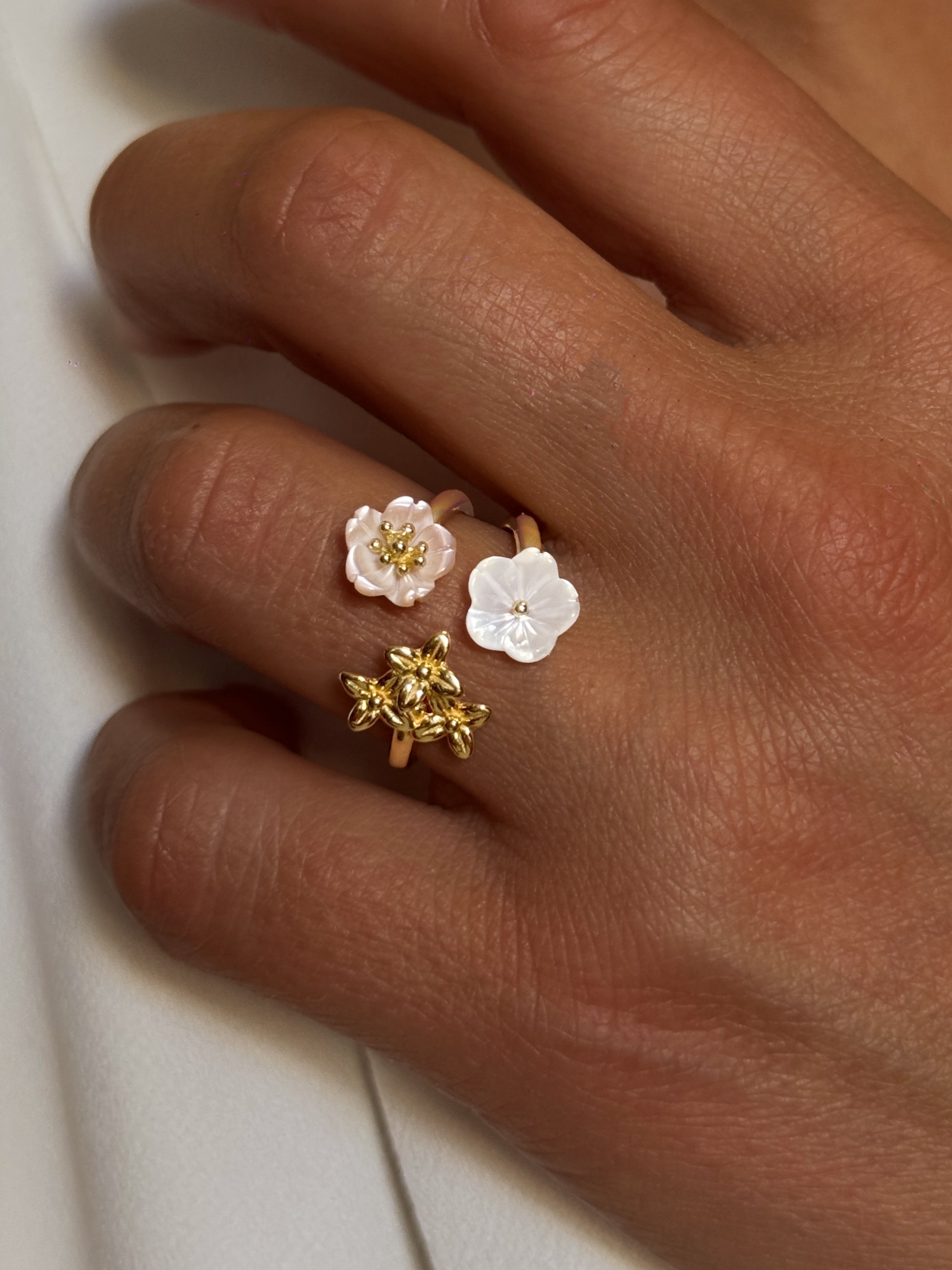 Bague en Argent 925 doré Or jaune 18k assemblée de nacre