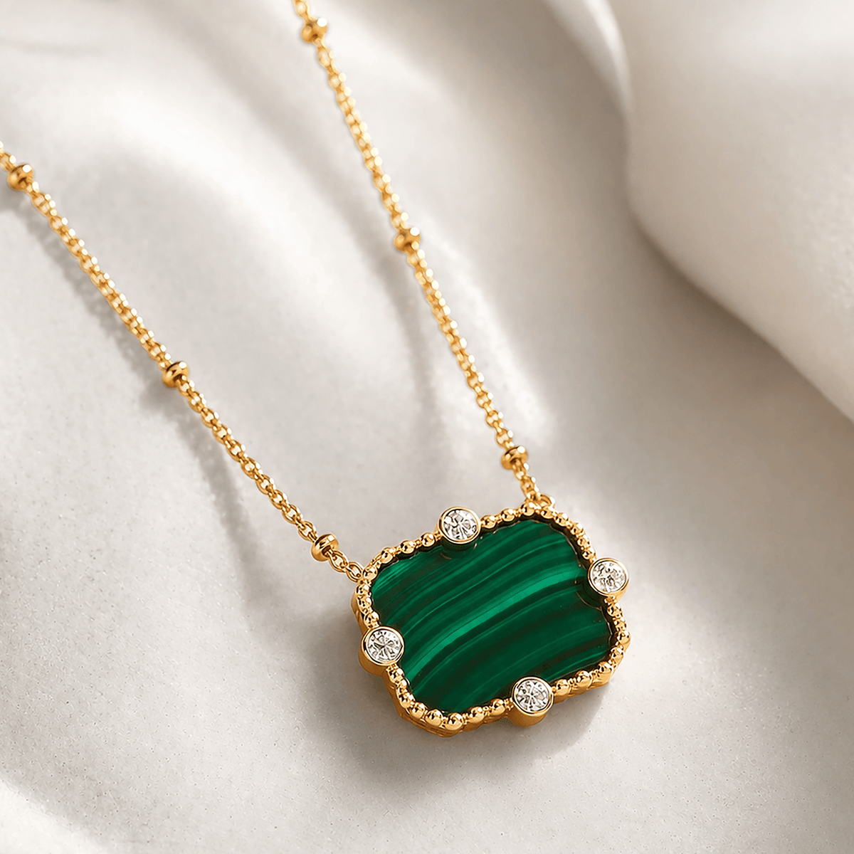 Collier Art Déco - Doré Or jaune 18k, Amazonite & Oxyde de zirconium