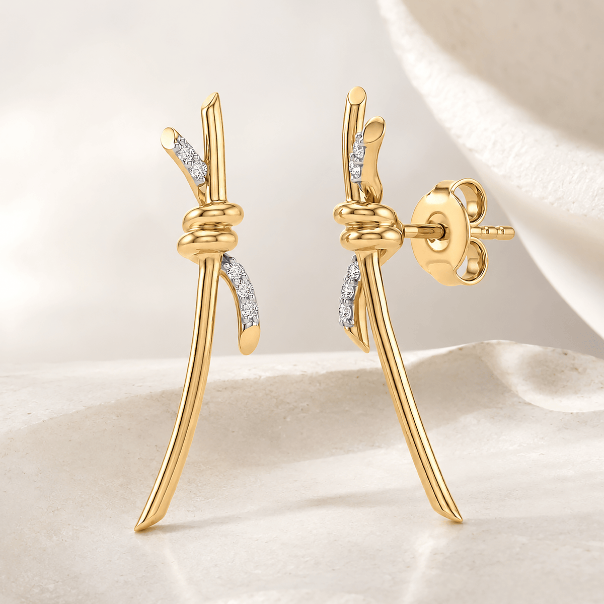 Boucles d'oreilles Knot - Argent 925 doré Or jaune 18k, Oxyde de zirconium